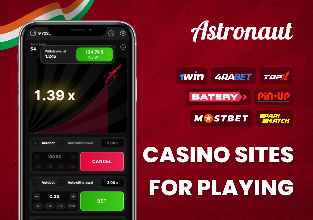 Top online casinos offering the Astronaut game for Indian players.